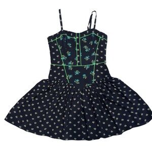 Rebecca Taylor $375 Silk Bustier Dress Green Piping Floral Size 10